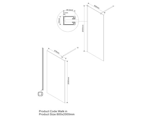 Душевая перегородка Vincea Walk-In VSW-1H600CLG 600x2000 матовый золотой