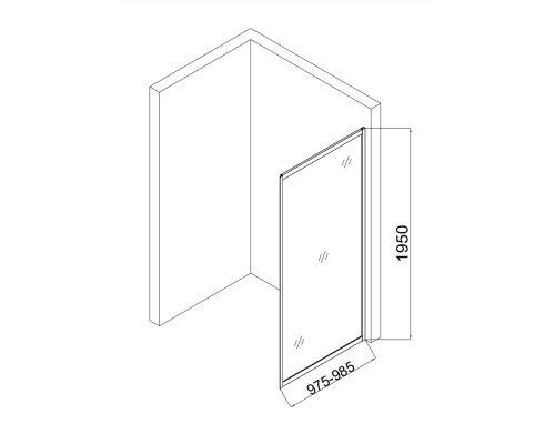 Душевая боковая стенка напольная Taliente 100x195см, прозр.стекло 6мм, черный профиль
