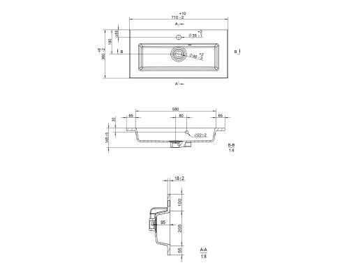 Раковина для ванной 70 см, Uperwood Aurora, белая глянцевая