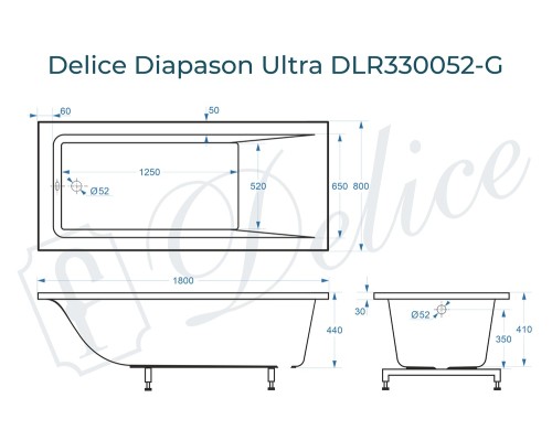 Ванна из литьевого мрамора Delice Diapason Ultra с узким бортом 180х80 глянцевая