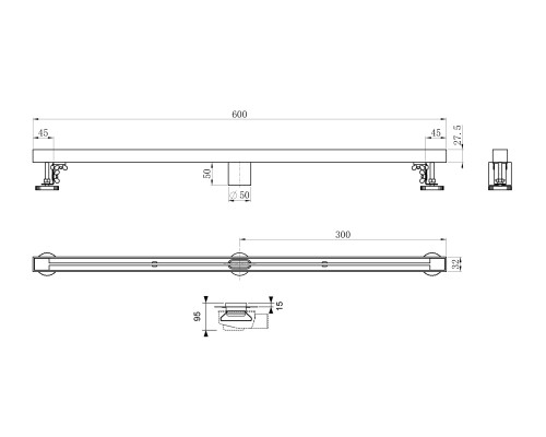 Душевой трап 60 см Wonzon&Woghand, Брашированный никель WW-65406T-BR