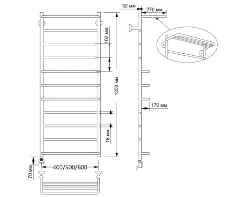 Полотенцесушитель латунный Secado Верона 2 40х120, электрический R, бронза