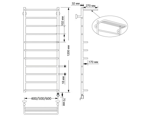 Полотенцесушитель латунный Secado Верона 2 40х120, электрический R, бронза