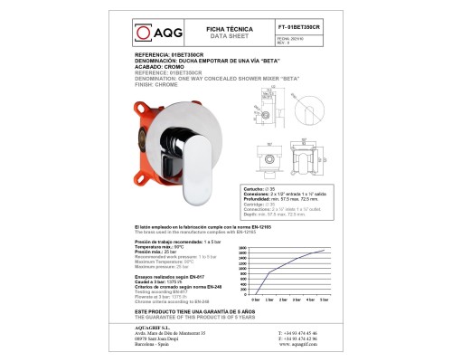 Встраиваемый смеситель для душа AQG Beta, хром