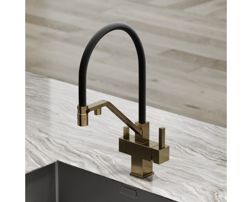 Смеситель для кухни SANCOS Loro SC4007BG с подключением фильтра для воды, браш золото