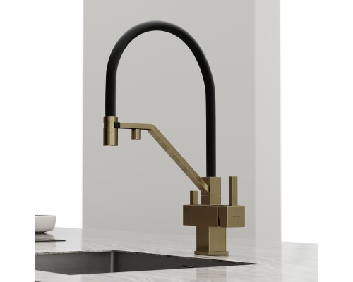 Смеситель для кухни SANCOS Loro SC4007BG с подключением фильтра для воды, браш золото