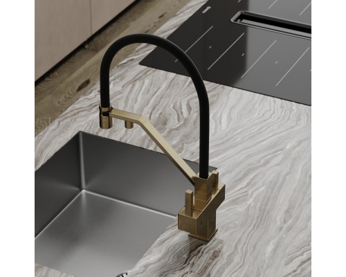 Смеситель для кухни SANCOS Loro SC4007BG с подключением фильтра для воды, браш золото