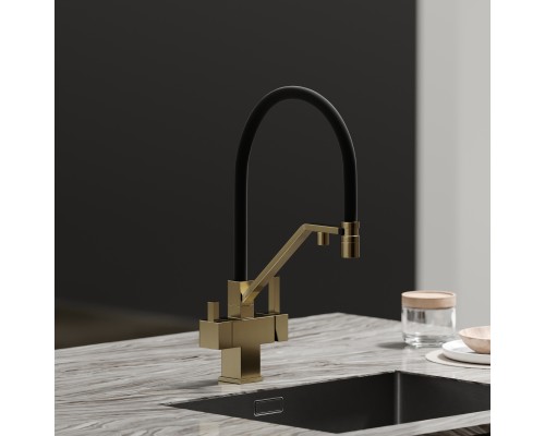 Смеситель для кухни SANCOS Loro SC4007BG с подключением фильтра для воды, браш золото