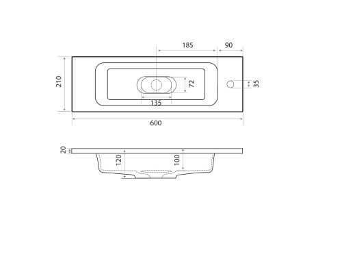 Раковина для ванной Uperwood Modul 60х21х12 см, белая глянцевая