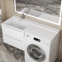 Раковина над стиральной машиной 120 см, Uperwood Cosmos, левая, крыло справа, белый глянец