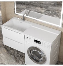 Раковина над стиральной машиной 120 см, Uperwood Cosmos, левая, крыло справа, белый глянец