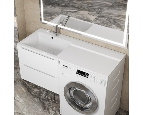 Раковина над стиральной машиной 120 см, Uperwood Cosmos, левая, крыло справа, белый глянец