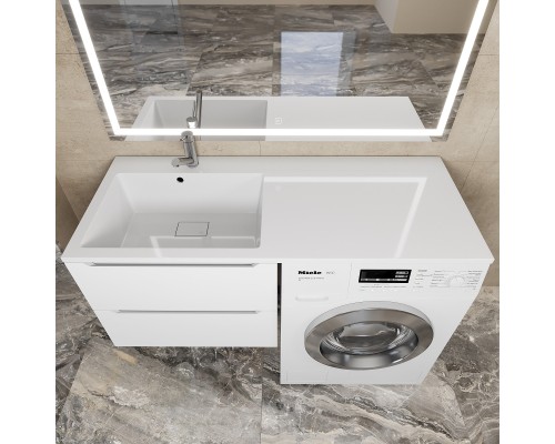 Раковина над стиральной машиной 120 см, Uperwood Cosmos, левая, крыло справа, белый глянец