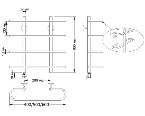 Полотенцесушитель латунный Secado Венеция 60х60х20, электрический R, бронза