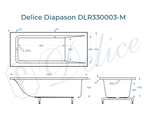 Ванна из литьевого мрамора Delice Diapason 150х70 матовая