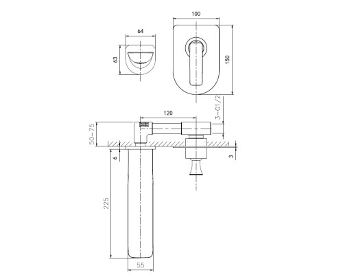 Смеситель для раковины встраиваемый Wonzon&Woghand SHARK, Хром WW-481701-CR