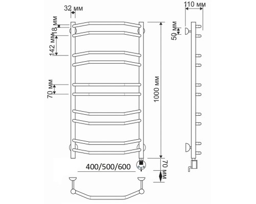 Полотенцесушитель латунный Secado Агата 4 50х100, электрический R, бронза