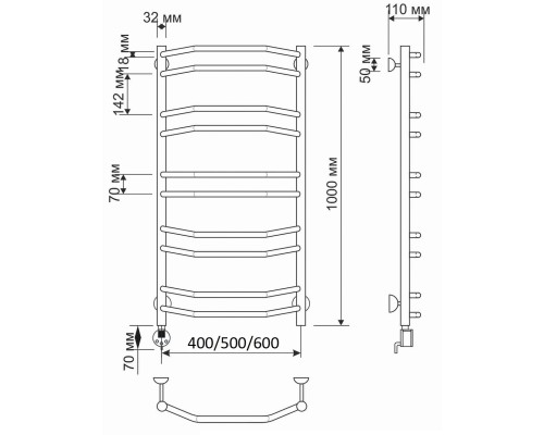 Полотенцесушитель латунный Secado Агата 4 50х100, электрический R, бронза