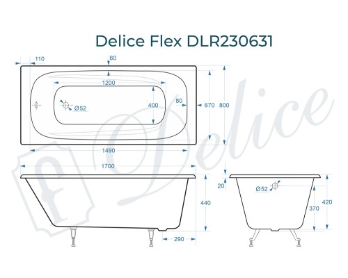 Ванна чугунная Delice Flex 170х80