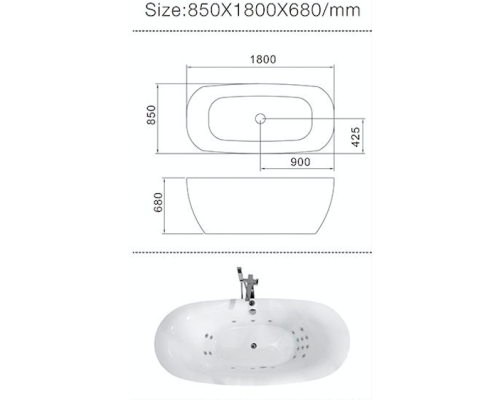 Ванна Frank F162 отдельностоящая Размер 180x85x68см
