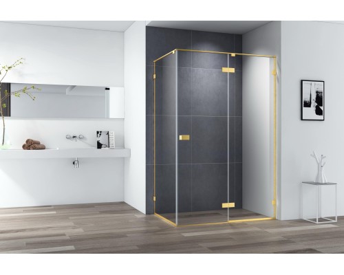 Душевой уголок Cezares Bellagio 140x90 профиль Золото брашированное стекло прозрачное