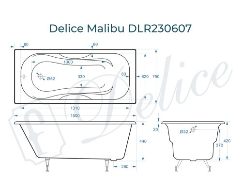 Ванна чугунная Delice Malibu 150х75