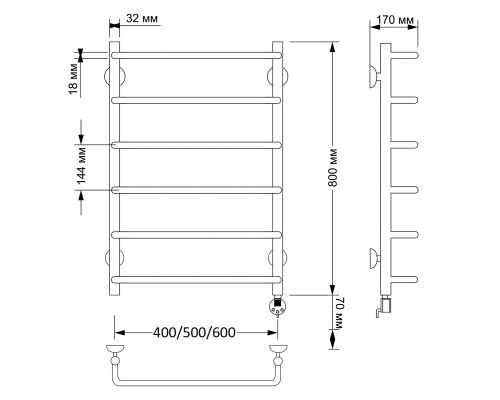 Полотенцесушитель латунный Secado Мерида 1 40х80, электрический L, бронза