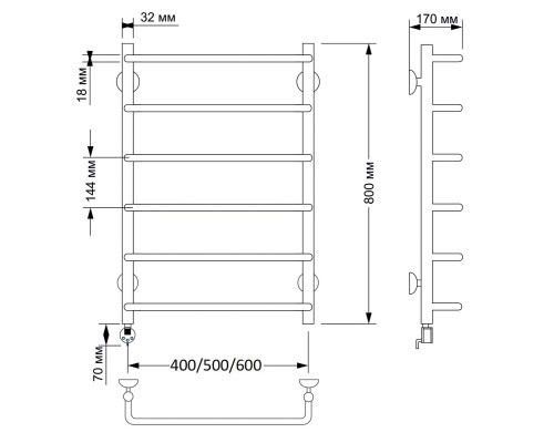 Полотенцесушитель латунный Secado Мерида 1 40х80, электрический L, бронза