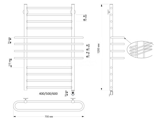 Полотенцесушитель латунный Secado Палермо 60х80, электрический R, бронза