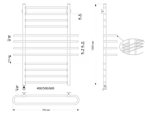 Полотенцесушитель латунный Secado Палермо 60х80, электрический R, бронза