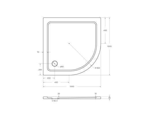 Поддон Cezares TRAY-M-R-100-550-35-W