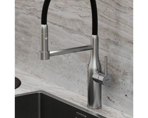 Смеситель для кухни SANCOS Pride SC4011BNG с гибким изливом, нержавеющая сталь