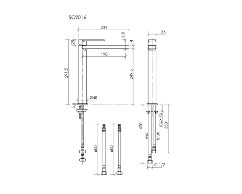 Смеситель для раковины SANCOS Studio, черный матовый, SC9016MB
