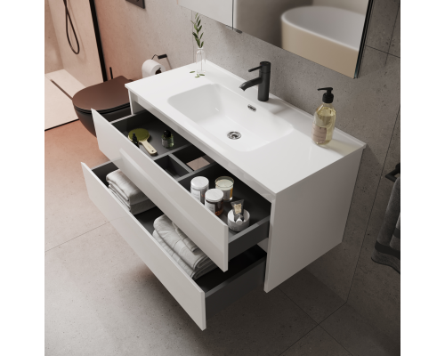 Тумба под раковину SANCOS Libra 790х450х500, c двумя ящиками, белый глянец