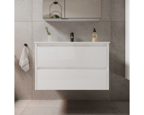 Тумба под раковину SANCOS Libra 790х450х500, c двумя ящиками, белый глянец