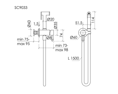 Гигиенический душ SANCOS Etna со смесителем, вороненая сталь, SC9033GG
