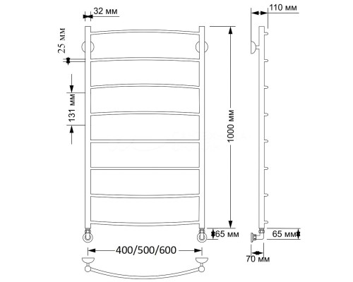 Полотенцесушитель латунный Secado Милан 1 плюс 50х100, водяной, бронза