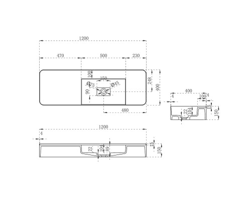 Раковина из искусственного камня Vincea VWB-6S412MW 1200x400x150 подвесная белый матовый