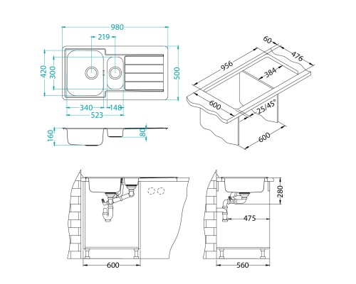 Кухонная мойка Alveus Line 10 SAT-90 98x50 1064281