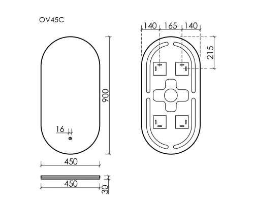 Зеркало для ванной комнаты Sancos Oval, фоновая подсветка 450х900 с сенсором, OV45C