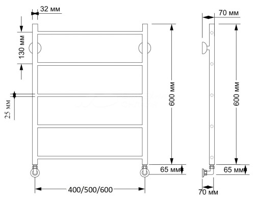 Полотенцесушитель латунный Secado Триада 1 плюс 40х60, водяной, бронза