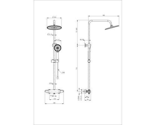 Душевая система с термостатом Wonzon&Woghand, Брашированное золото