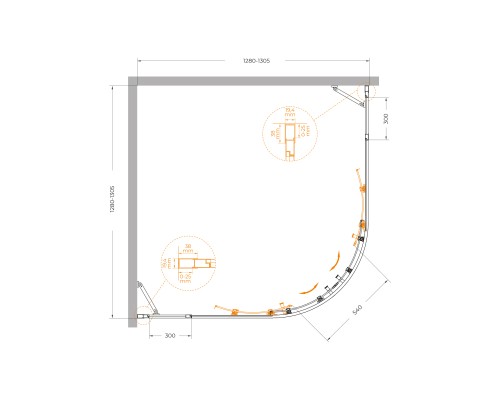 Душевой уголок Cezares Molveno R-22 130х130 MOLVENO-R-22-100+30-C-Cr-IV профиль Хром стекло прозрачное