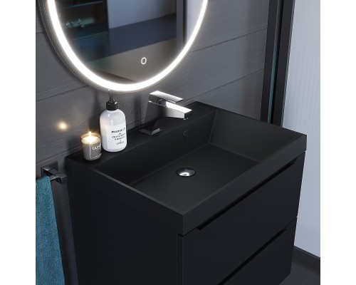 Раковина для ванной кварцевая Uperwood Classic Quartz 60х45х15 см, черная матовая, уголь