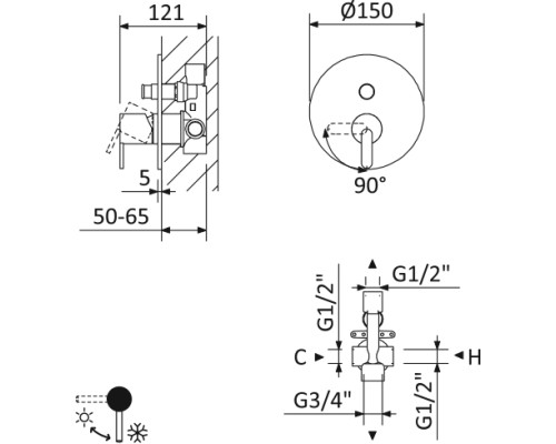 Смеситель для душа Cezares Leaf LEAF-VDIM-L-01 Хром