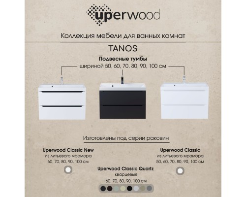 Тумба с раковиной Uperwood Tanos 90 см, белая