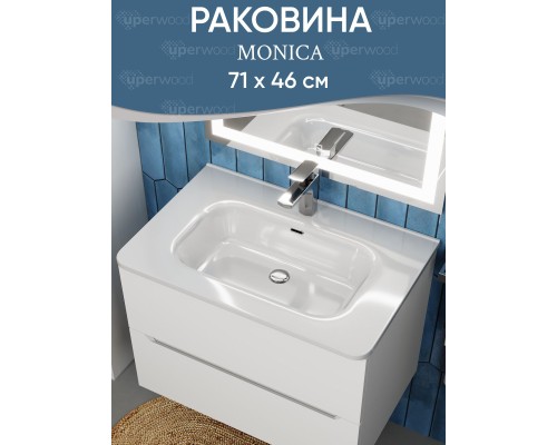 Раковина для ванной 70 см, Uperwood Monica, белая глянцевая