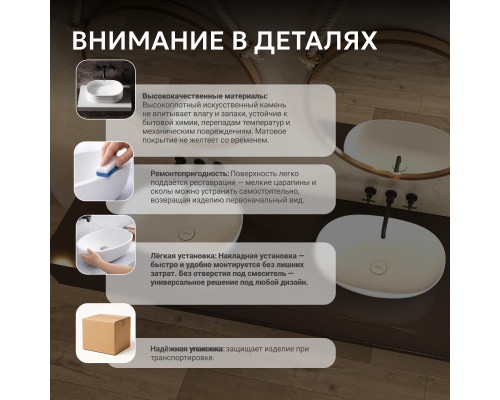 Раковина накладная ABBER Stein белая матовая