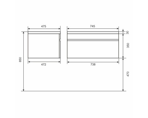 Тумба с раковиной подвесная Uperwood Eva 74х47,5х35,4 см, Дуб Харбор Белый