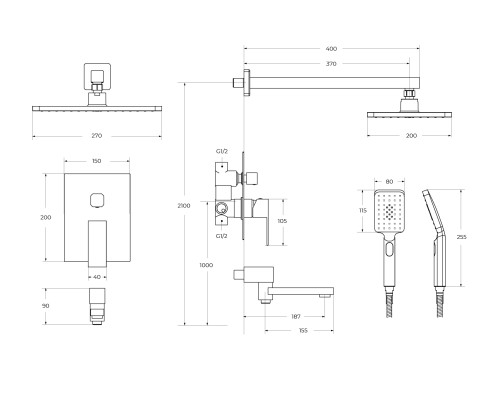 Душевая система Cezares Slider SLIDER-VDSET-NOP Черная матовая